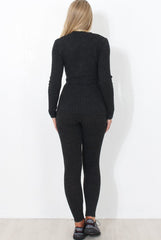 Lennie Dark Grey Ribbed Lace Up Loungewear Set