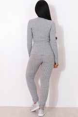 Lennie Light Grey Ribbed Lace Up Loungewear Set