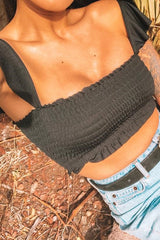 Black Smocked Frill Crop Top - Lenni