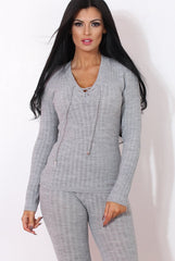 Lennie Light Grey Ribbed Lace Up Loungewear Set