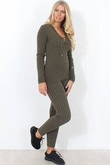 Lennie Khaki Ribbed Lace Up Loungewear Set