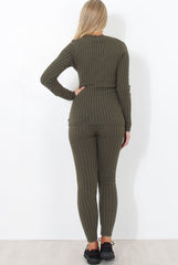 Lennie Khaki Ribbed Lace Up Loungewear Set