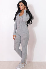 Lennie Light Grey Ribbed Lace Up Loungewear Set
