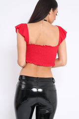 Red Smocked Frill Crop Top - Lenni