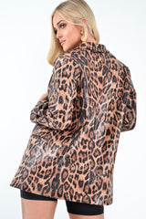 Leopard Print Coated Longline Blazer - Avilyn