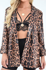 Leopard Print Coated Longline Blazer - Avilyn