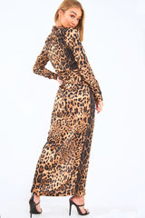 Leopard Print Plunge Wrap Front Maxi Dress - Beni