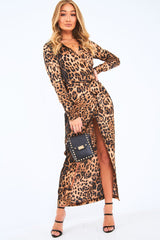 Leopard Print Plunge Wrap Front Maxi Dress - Beni