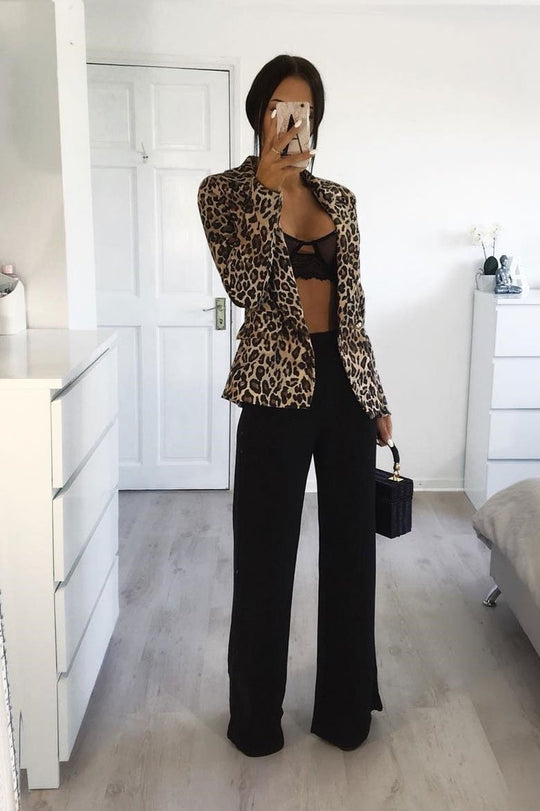 Leopard Print Double Breasted Gold Button Blazer - Ariele