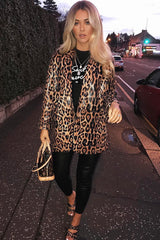 Leopard Print Coated Longline Blazer - Avilyn