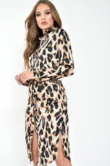 Brown Leopard Print Satin Shirt Dress - Cabela