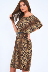 Leopard Slinky Midi T-Shirt Dress - Cambriella