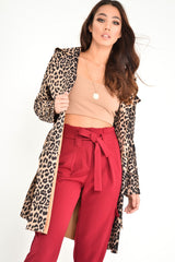 Leopard Faux Suede Eyelet Detail Trench Coat - Leliana