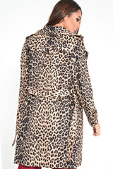 Leopard Faux Suede Eyelet Detail Trench Coat - Leliana