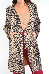 Leopard Faux Suede Eyelet Detail Trench Coat - Leliana
