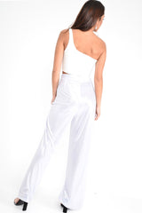 Silver Metallic High Waist Wide Leg Trousers - Lissette