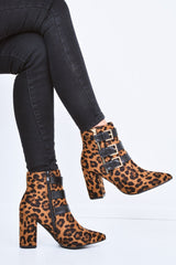 Leopard Triple Buckle Detail Ankle Boots - Ekaterina