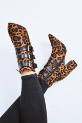 Leopard Triple Buckle Detail Ankle Boots - Ekaterina
