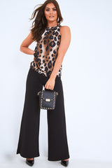 Leopard Halterneck Slinky Tie Back Top - Haislee