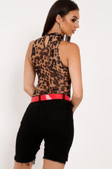 Leopard Mesh High Neck Bodysuit - Harlowe