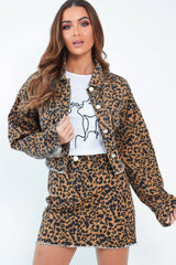 Leopard Print Fray Hem Denim Skirt - Harmoni