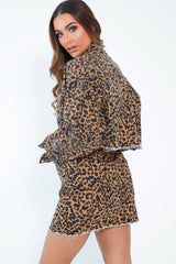 Leopard Print Fray Hem Denim Skirt - Harmoni