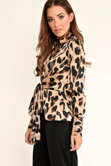 Leopard Knot Front Plunge Shirt - Jurnie