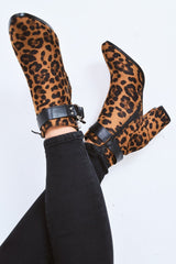 Leopard Print Faux Suede Block Heel Boots - Layney