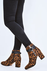 Leopard Print Faux Suede Block Heel Boots - Layney