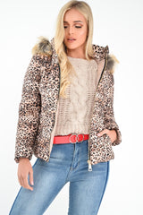 Leopard Print Faux Fur Hood Coat - Maia