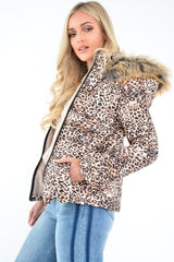 Leopard Print Faux Fur Hood Coat - Maia