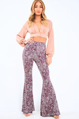Leopard Print High Waisted Flared Trousers - Kamryn