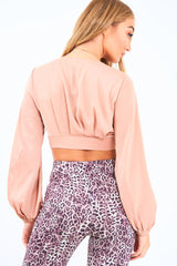 Nude Satin Plunge Crop Blouse - Cailah