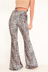 Leopard Print Velvet High Waisted Flared Trousers - Kamryn