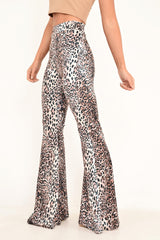 Leopard Print Velvet High Waisted Flared Trousers - Kamryn