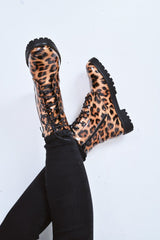 Leopard Patent Lace Up Biker Boots - Tabea