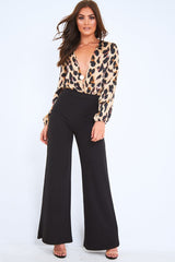 Leopard Print Plunge Long Sleeved Bodysuit -  Aamori