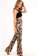 Leopard Satin High Waist Wide Leg Trousers - Juliana