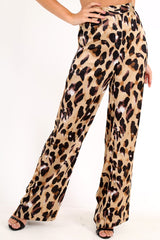 Leopard Satin High Waist Wide Leg Trousers - Juliana