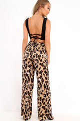 Leopard Satin High Waist Wide Leg Trousers - Juliana
