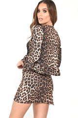 Leopard Print Frill Cuff Collarless Jacket - Gizel