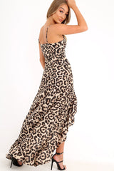 Leopard Split Front Ruffle Hem Maxi Dress - Kaela