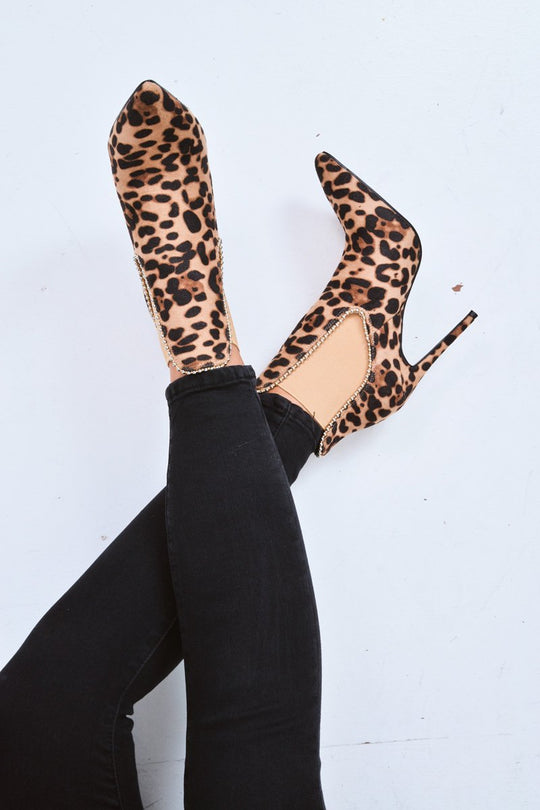 Leopard Faux Suede Stud Trim Shoe Boots - Haven