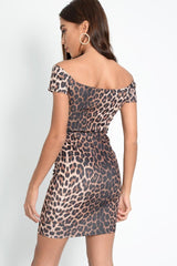 Leopard Print Knot Front Bodycon Midi Dress - Virda