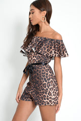 Leopard Print Bardot Frill Playsuit - Wrenley