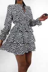 Blue Leopard Print Long Sleeved Ruffle Dress - Clarity