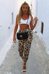 Leopard Satin Drawstring Cuff Joggers - Kaelie