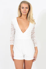 White Plunge Playsuit - Lesley