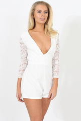 White Plunge Playsuit - Lesley