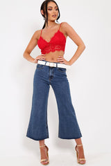 Red  Lace Cami Strap Crop Top - Lesta